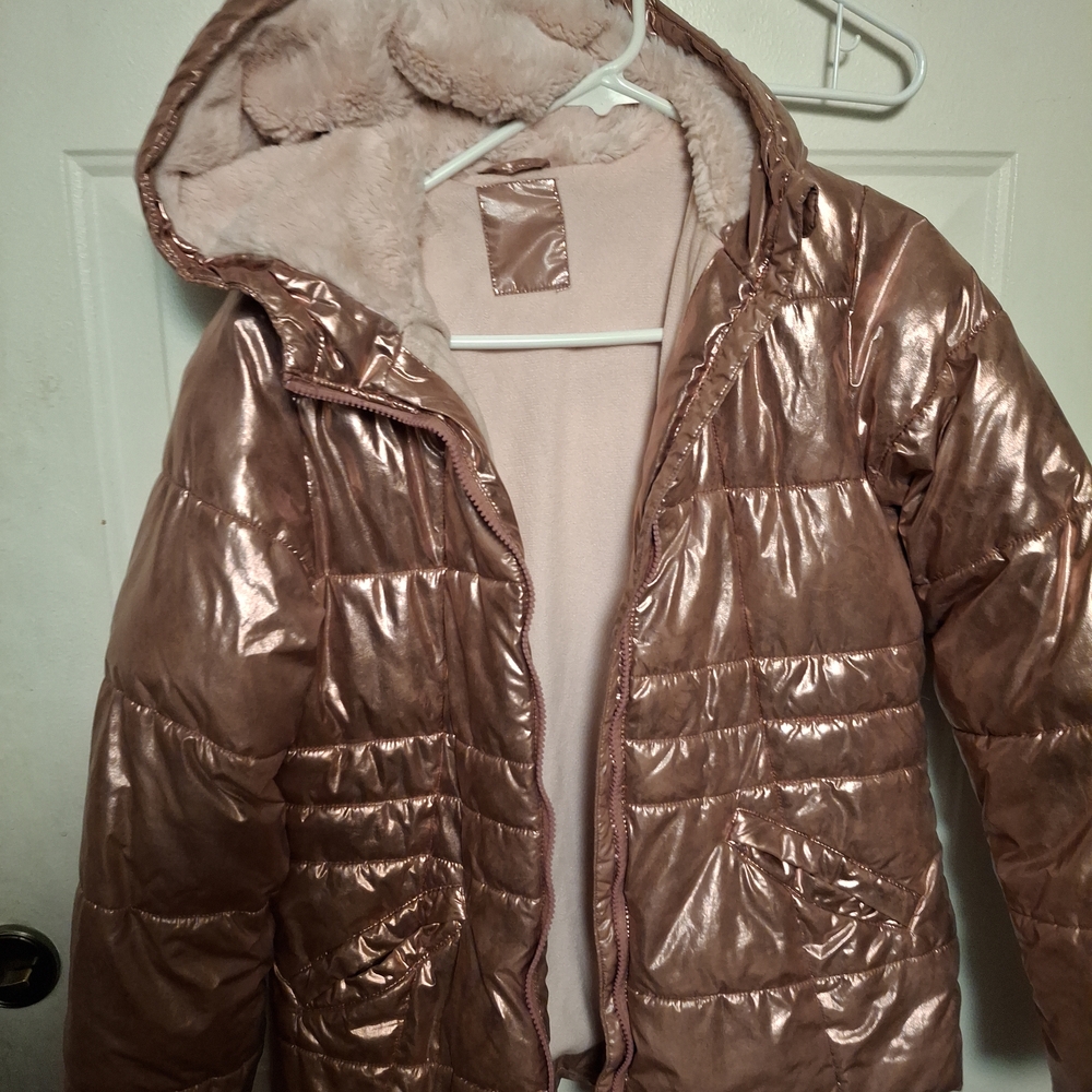 Shiny Pink Puffer Jacket with Hood